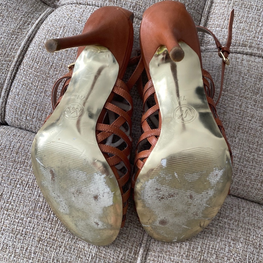 Michael Kors: Women's Tan Strappy High Heel Sandals - Picture 4 of 4